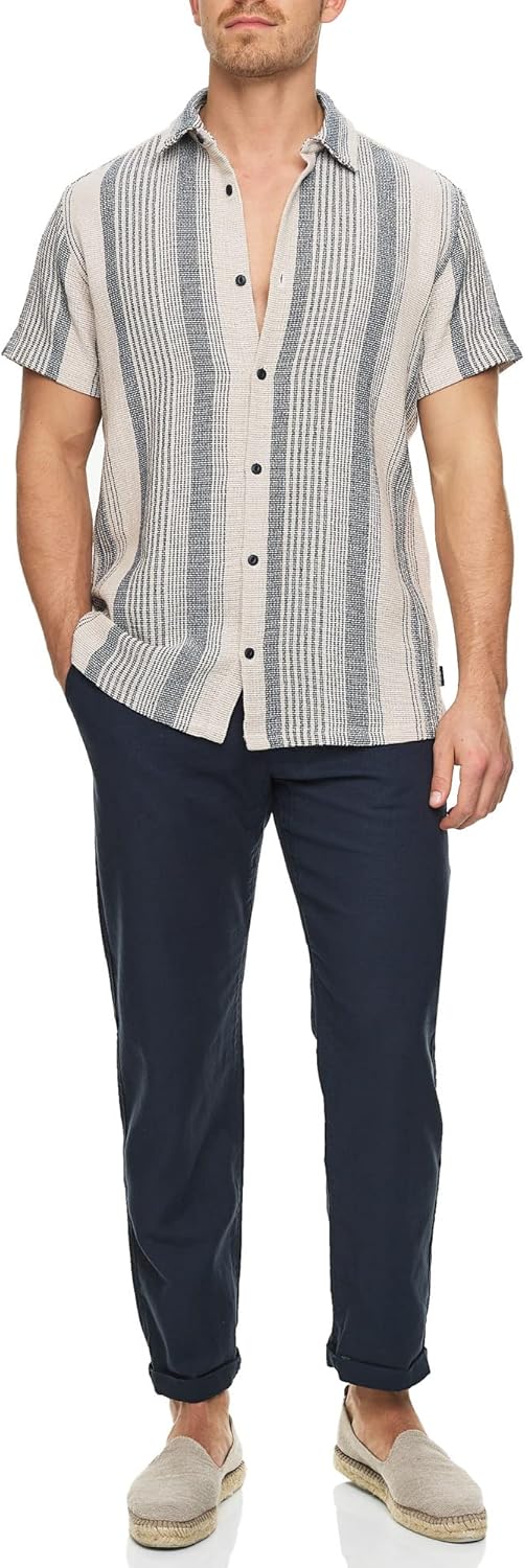 Indicode Herren INCosby Kurzarmhemd mit Button-Down-Kragen | Herrenhemd gestreift Kurzarm Hemd M Bei
