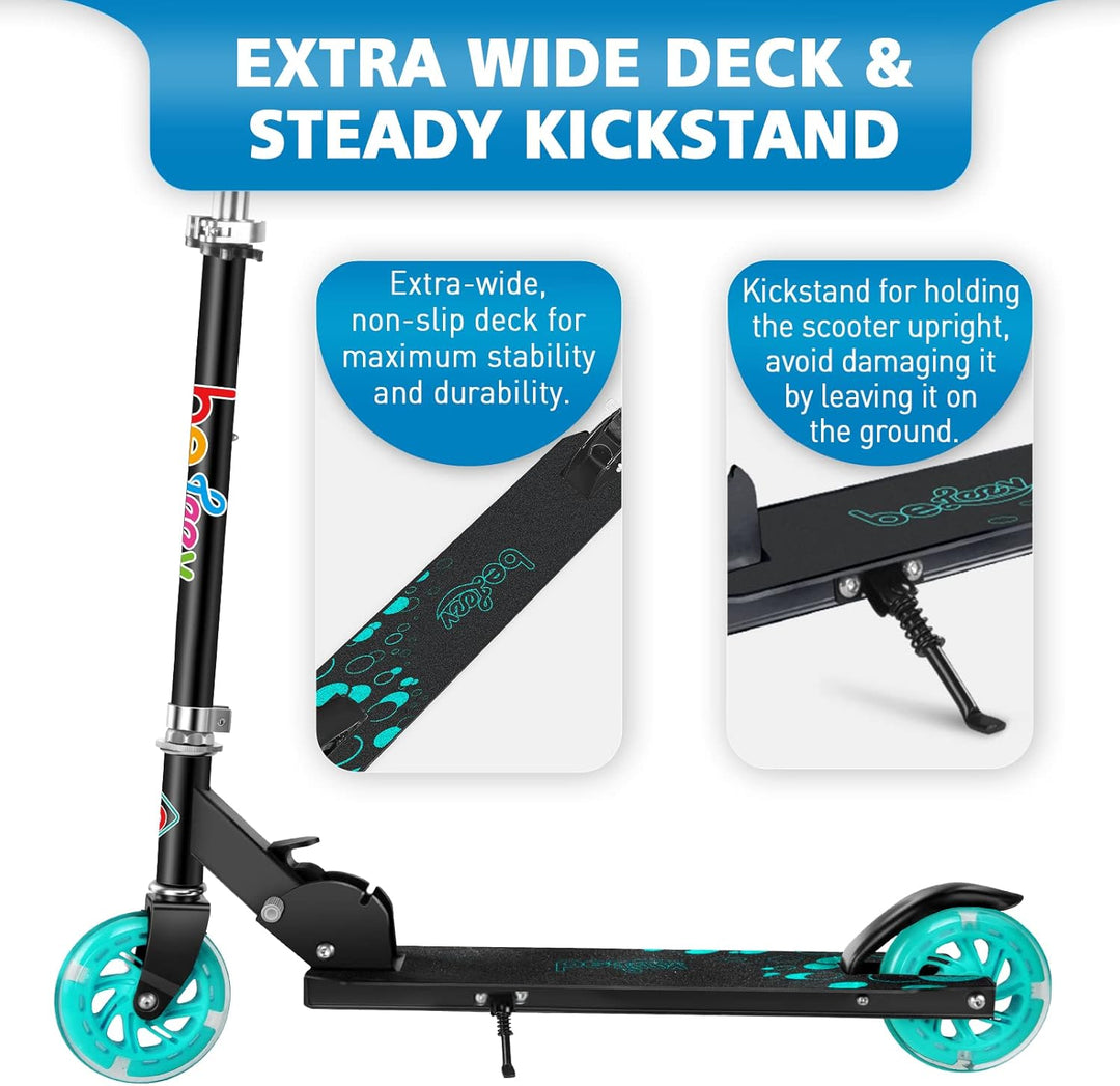 BELEEV Roller Kinder 2 Räder, Klappbar Kinderroller für Mädchen Jungen, Tretroller mit LED Leuchtend