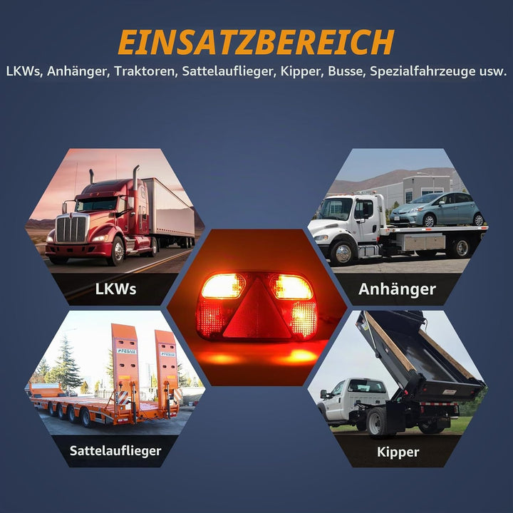 Yuanjoy 2 Pcs 12V LKW Rückleuchten 5-polig Bajonett Stecker, Anhängerbeleuchtung mit E mark Wohnwage