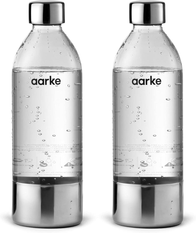 AARKE 2er-Pack PET-Flaschen für Wassersprudler Carbonator 3, BPA-frei mit Details in Edelstahl, 800m