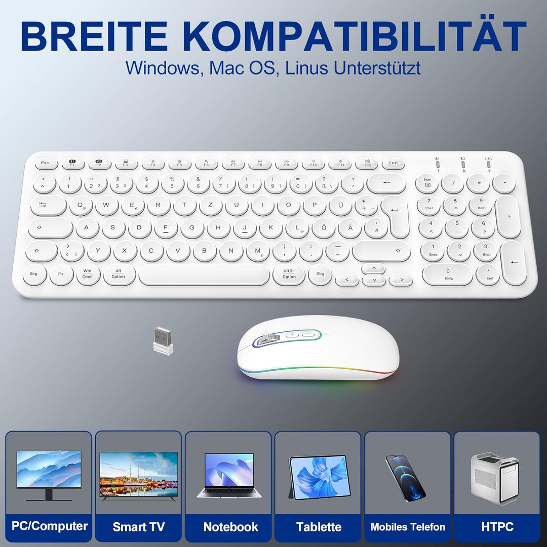 PINKCAT Bluetooth Tastatur Maus Set kabellos, Wiederaufladbare Dualmodus (Bluetooth 5.1+2.4G) Kabell