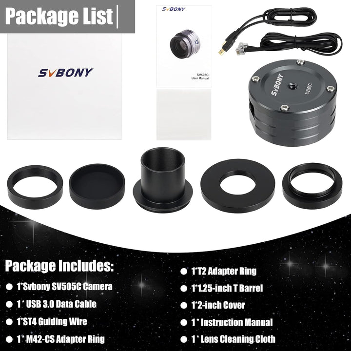 Svbony SV505C Astrokamera, 1,25Zoll USB3.0 4,2MP Planetenkamera mit ST4 Autoguider AR beschichtetes