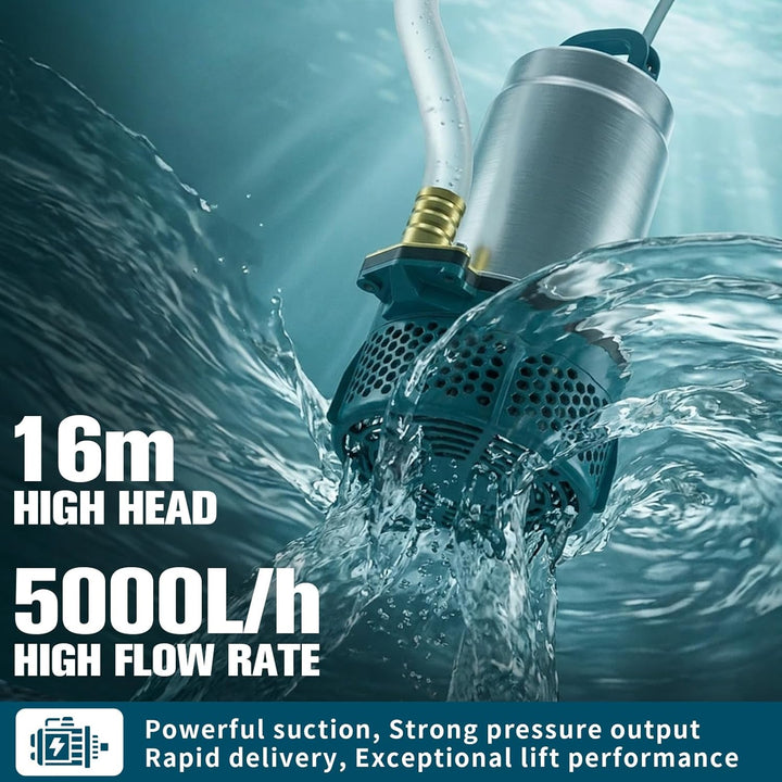 Tauchpumpe kompatibel mit Makita 18V Akku - Akku Wasserpumpe mit 10m Schlauch, 5m Verbindungskabel,