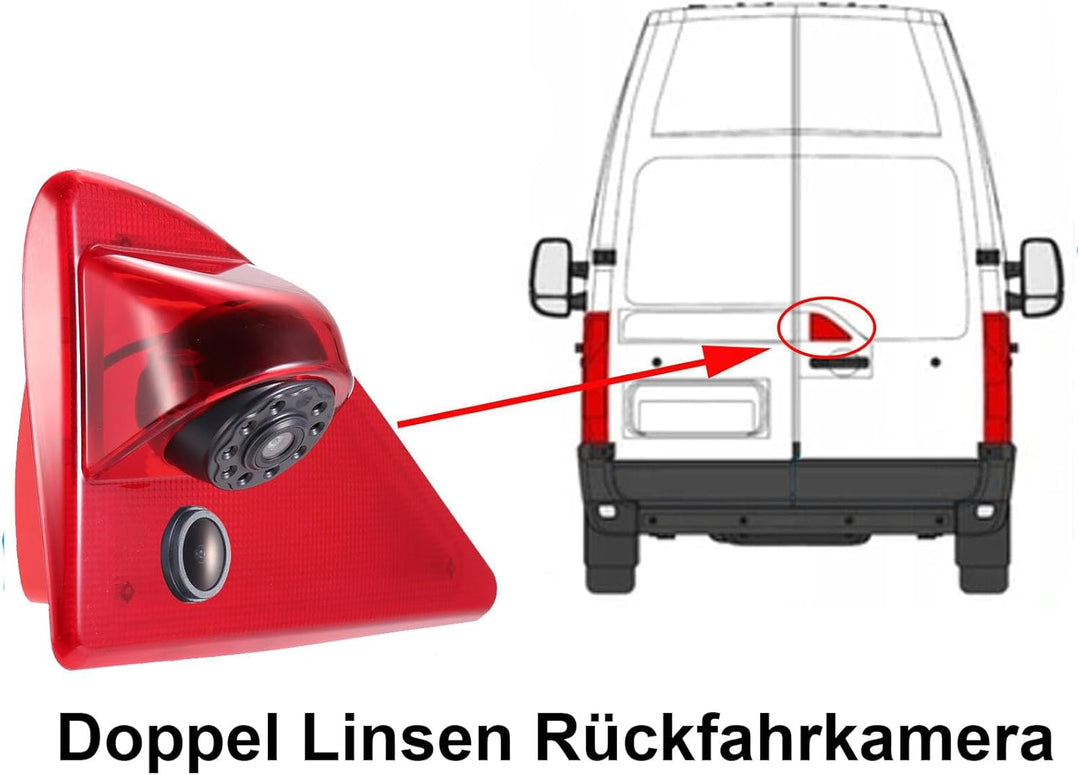 Dual Rückfahrkamera mit 3. Bremsleuchte, Doppel Linsen Rickfahrkamera+7'' LCD-Rückspiegel für Nissan
