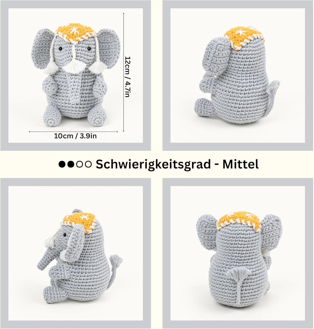 The loop story Häkelset Tiere Elephant Crochet kit mit Video-Kurs (Schritt für Schritt auf Englisch)