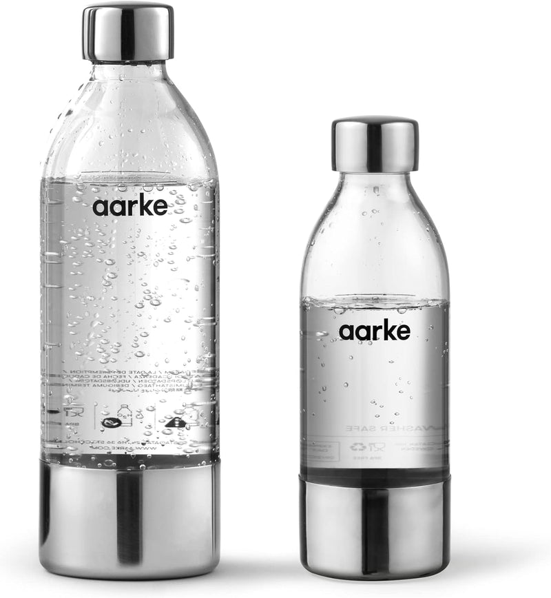 Aarke 2 x PET-Flasche für Wassersprudler Carbonator 3, BPA-frei mit Details in Edelstahl, 800ml + 45