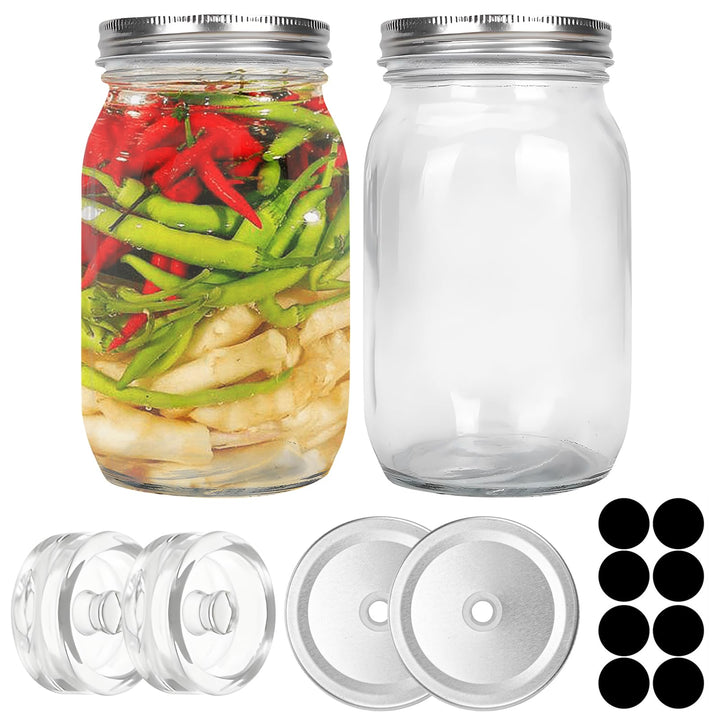 2 Fermentier Set Fermentiergläser 1L mit Fermentiergewichte und Schraubdeckel Gärglas Mason Jars 1 L