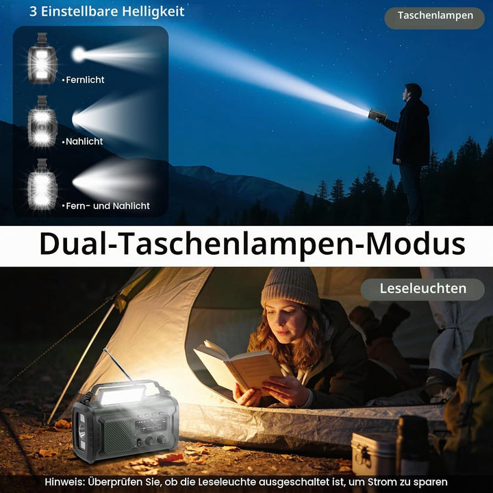Kurbelradio 27000mAh, Notfallradio Solar Kurbel FM/AM Mit Bluetooth, SOS Alarm Emergency Radio, Kurb