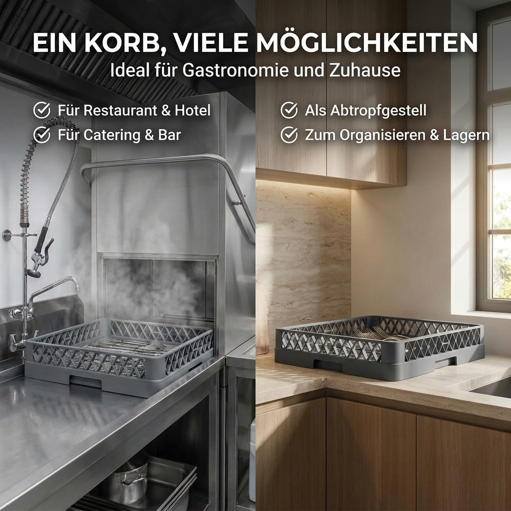 2+1 Set Spülkorb 50x50 für Gastro Spülmaschine – 2x Tellerspülkorb + 1x Besteckspülkorb (Durchfallsc
