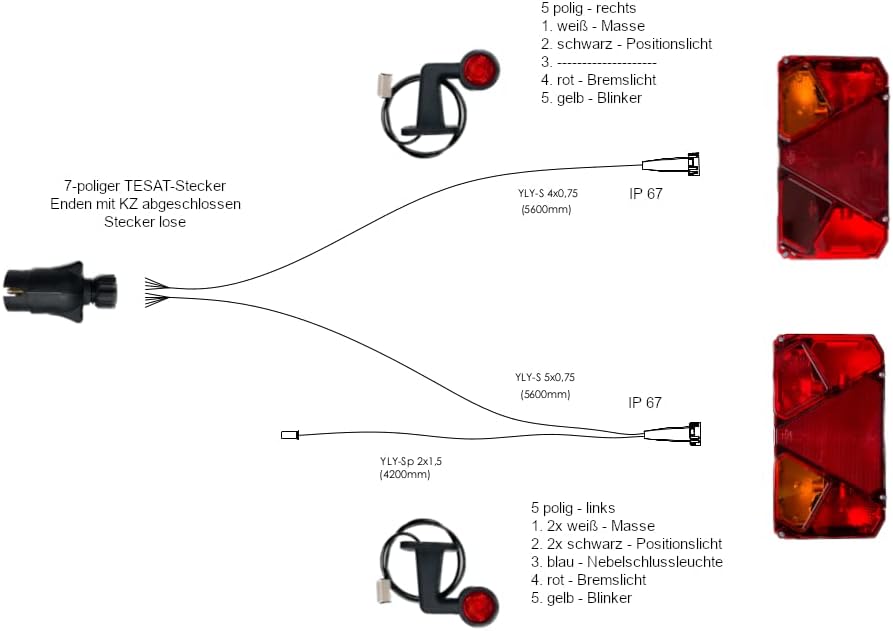 Anhängerbeleuchtung Set 12V/24V - 3 Varianten - Rückleuchten + LED Umrissleuchten, optional Kennzeic
