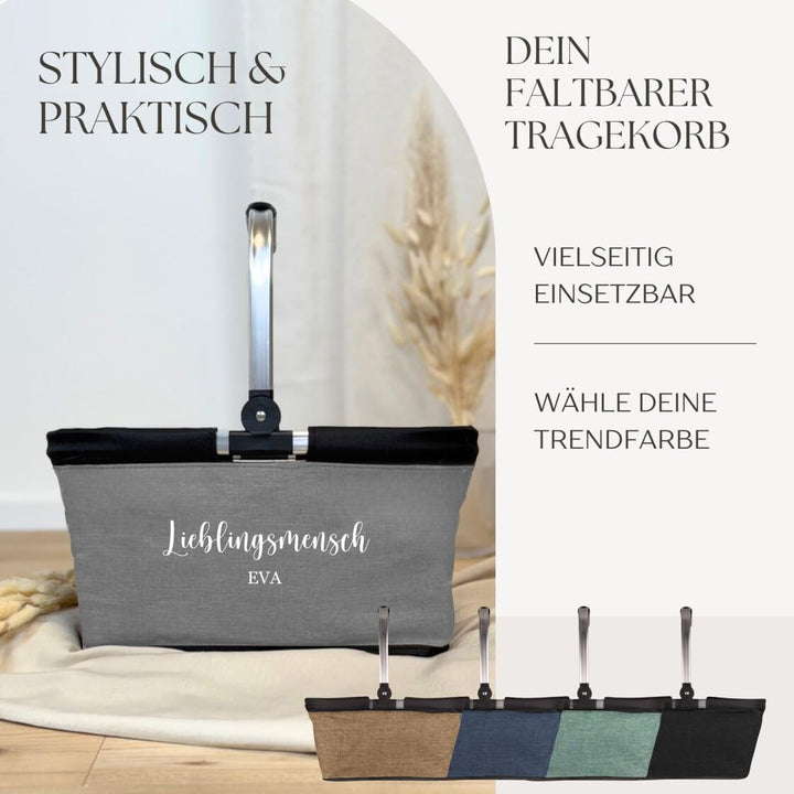 Einkaufskorb Lieblingsmensch personalisiert, Tragekorb mit Alurahmen faltbar, Personalisiertes Gesch