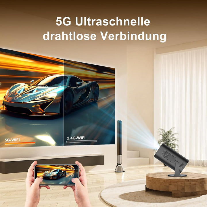 Eroshoo Mini Beamer, 4k Heimkino mit Android 11.0 Tragbarer Beamer, Unterstützt 2.4/5G Dual WiFi und