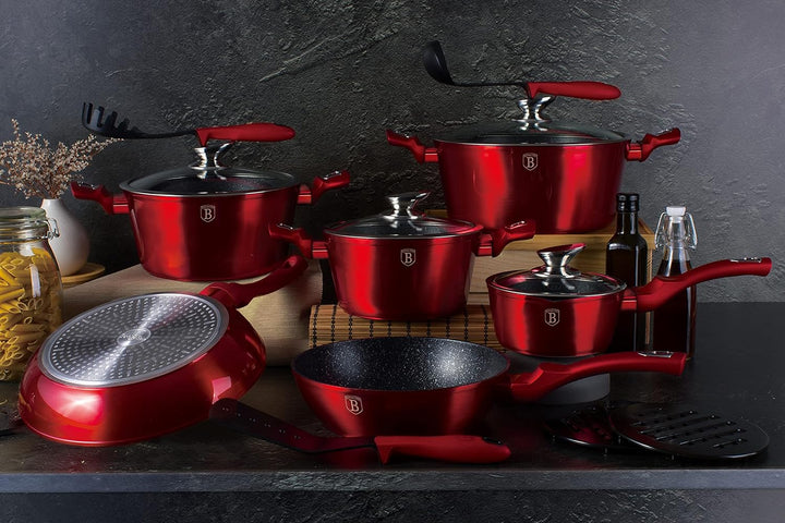 Berlinger Haus 15Pcs Metallisch Kochgeschirr Set - Weinrot, Weinrot