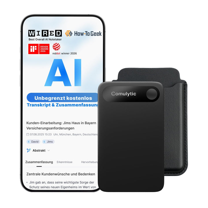 Comulytic Note Pro KI Digitales Diktiergerät Aufnahmegerät mit unbegrenzte Transkription & Zusammenf