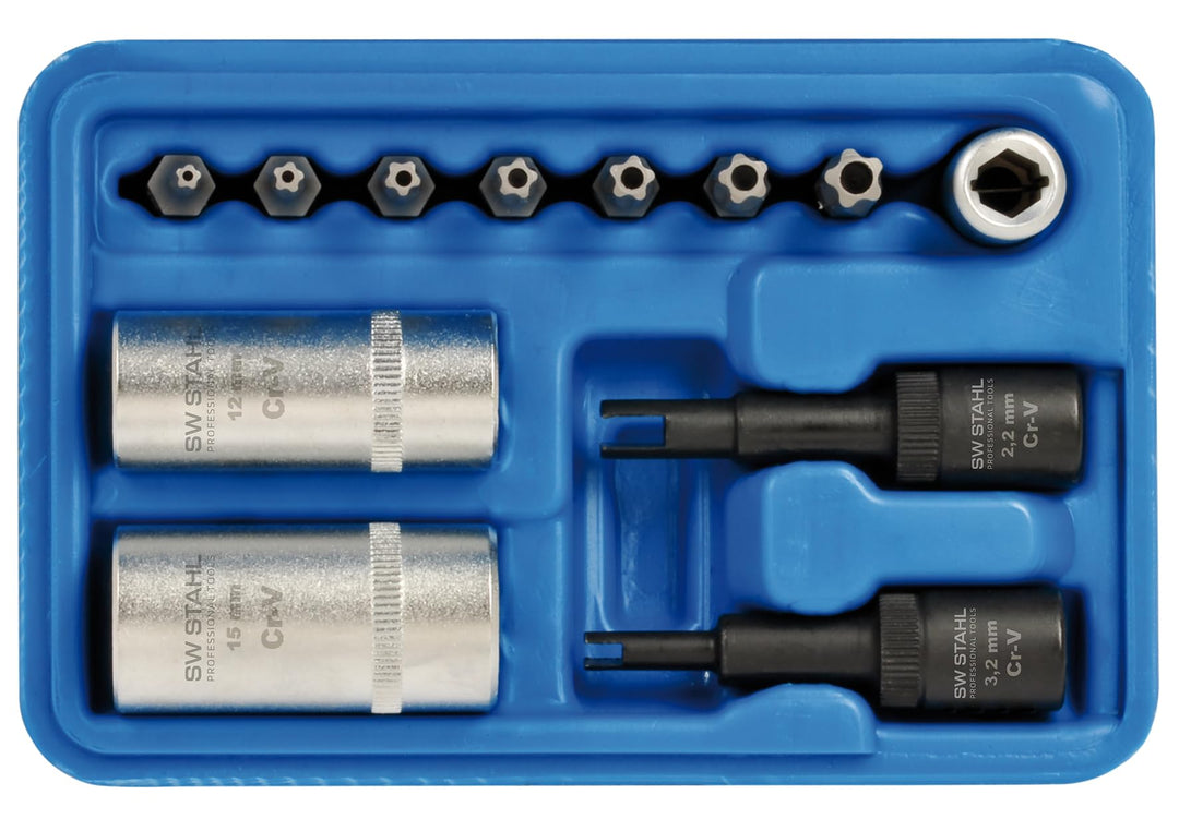 SW-Stahl 61719L Spezial-Steckschlüsselsatz 1/4 Zoll 12-teilig I für Klimaanlage I Nusskasten I Spezi