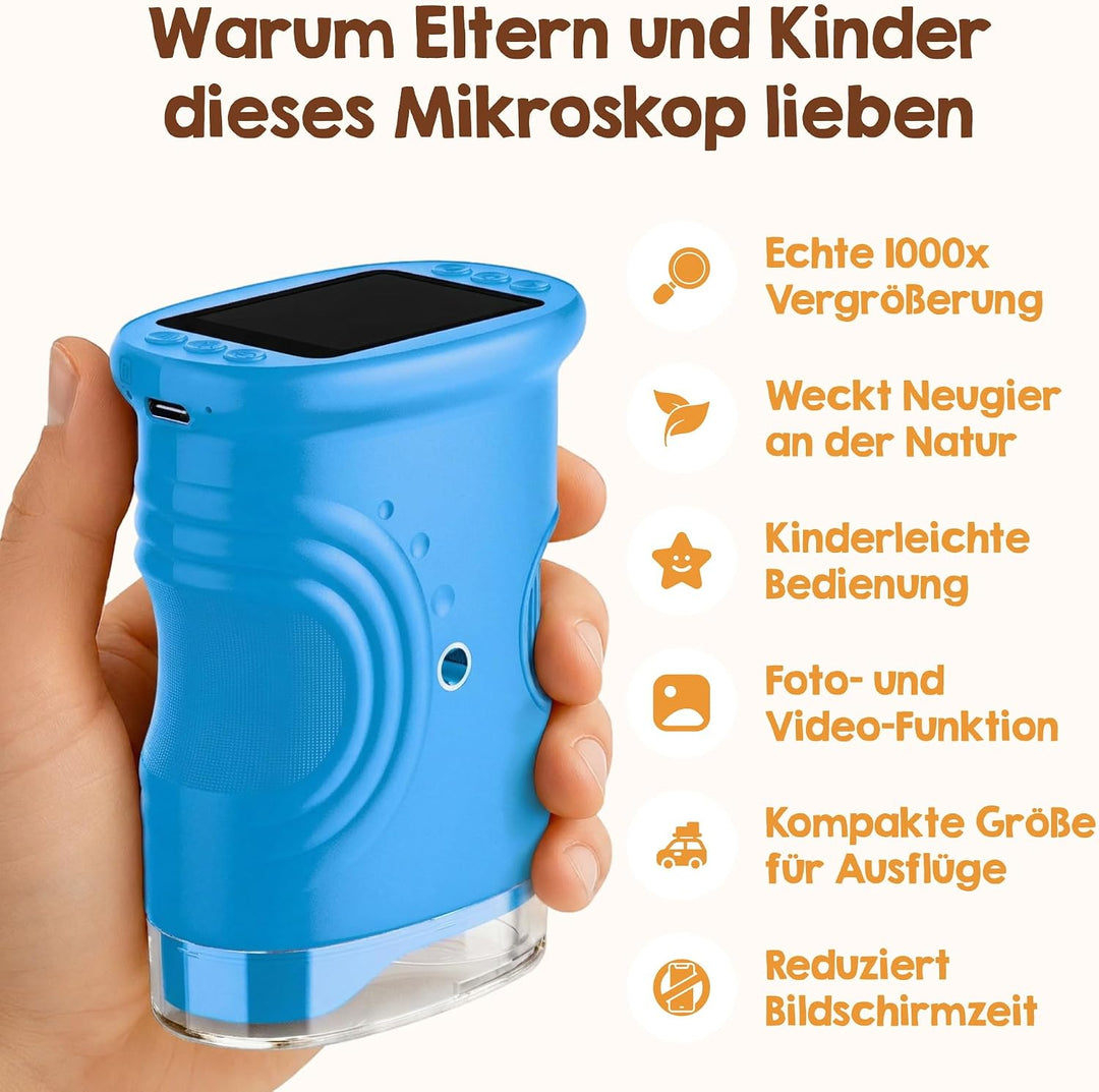 Edubini Digitales Mikroskop für Kinder [1000-fache Vergrösserung] - Tragbares Taschenmikroskop für G