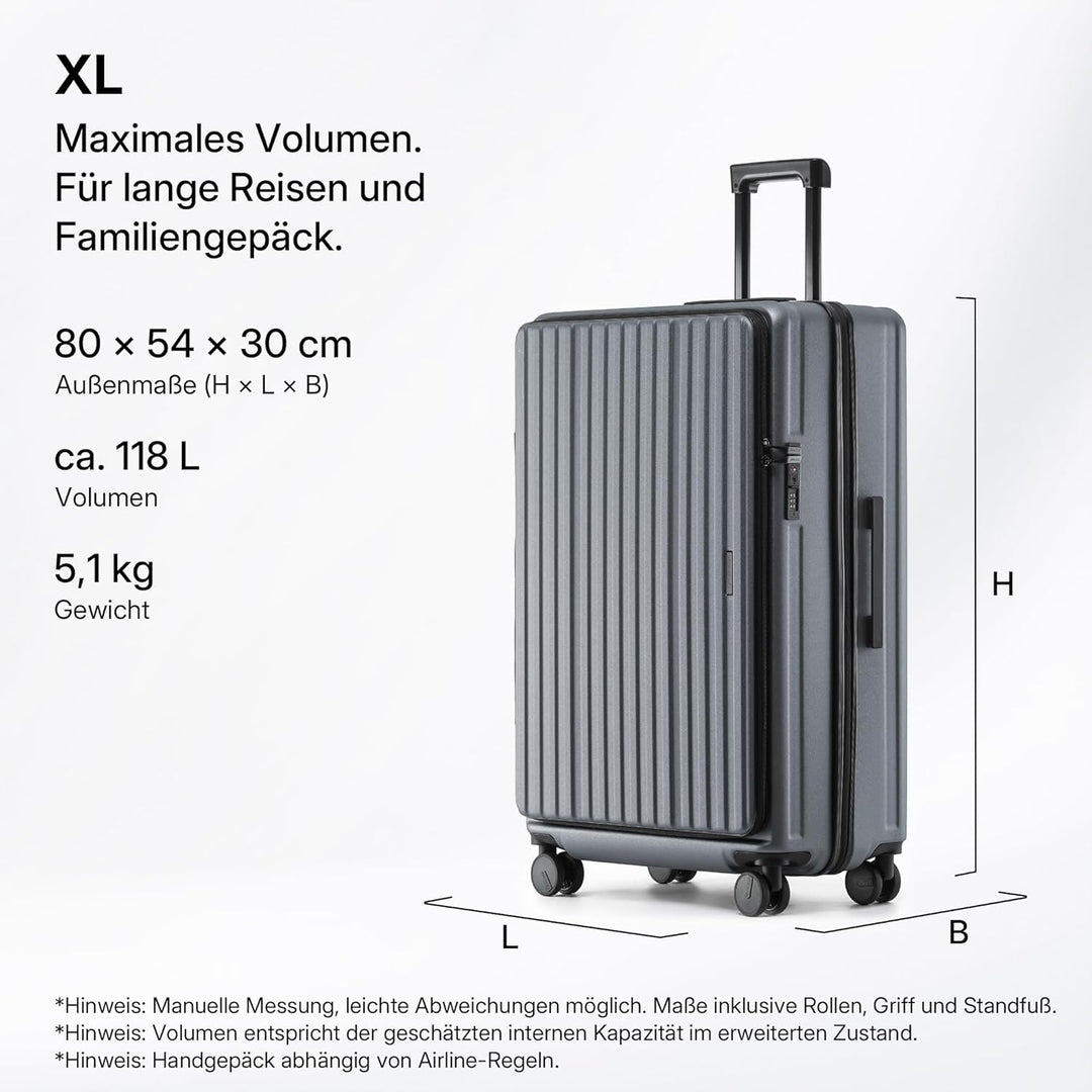 Koffer Expandierbar – Hartschalen-Trolley mit Oberseiten-Öffnung, Kompressionsgurt & extra Stauraum