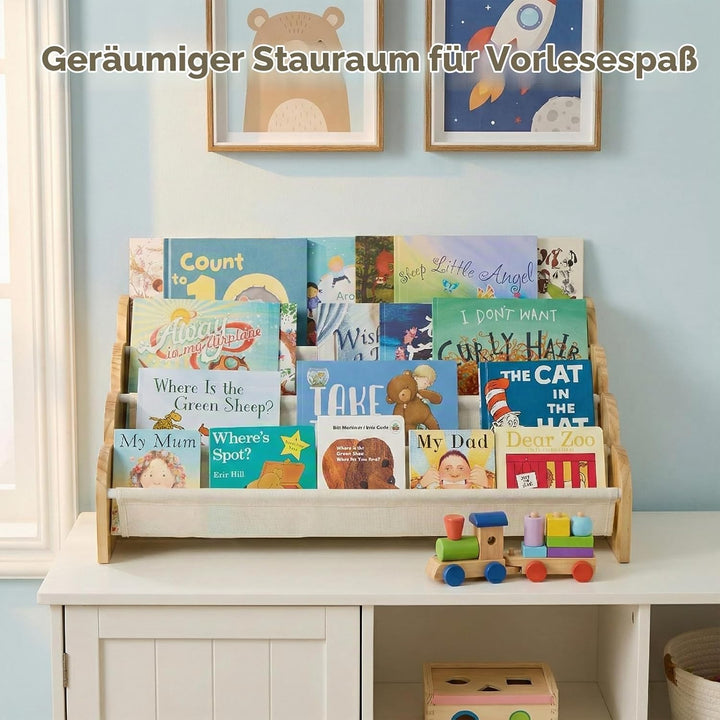 Puricon 4-stufiges Kinderbücherregal, Kinderregal Bücher Regal für Kleinkinder mit Tiefenfächern Wel