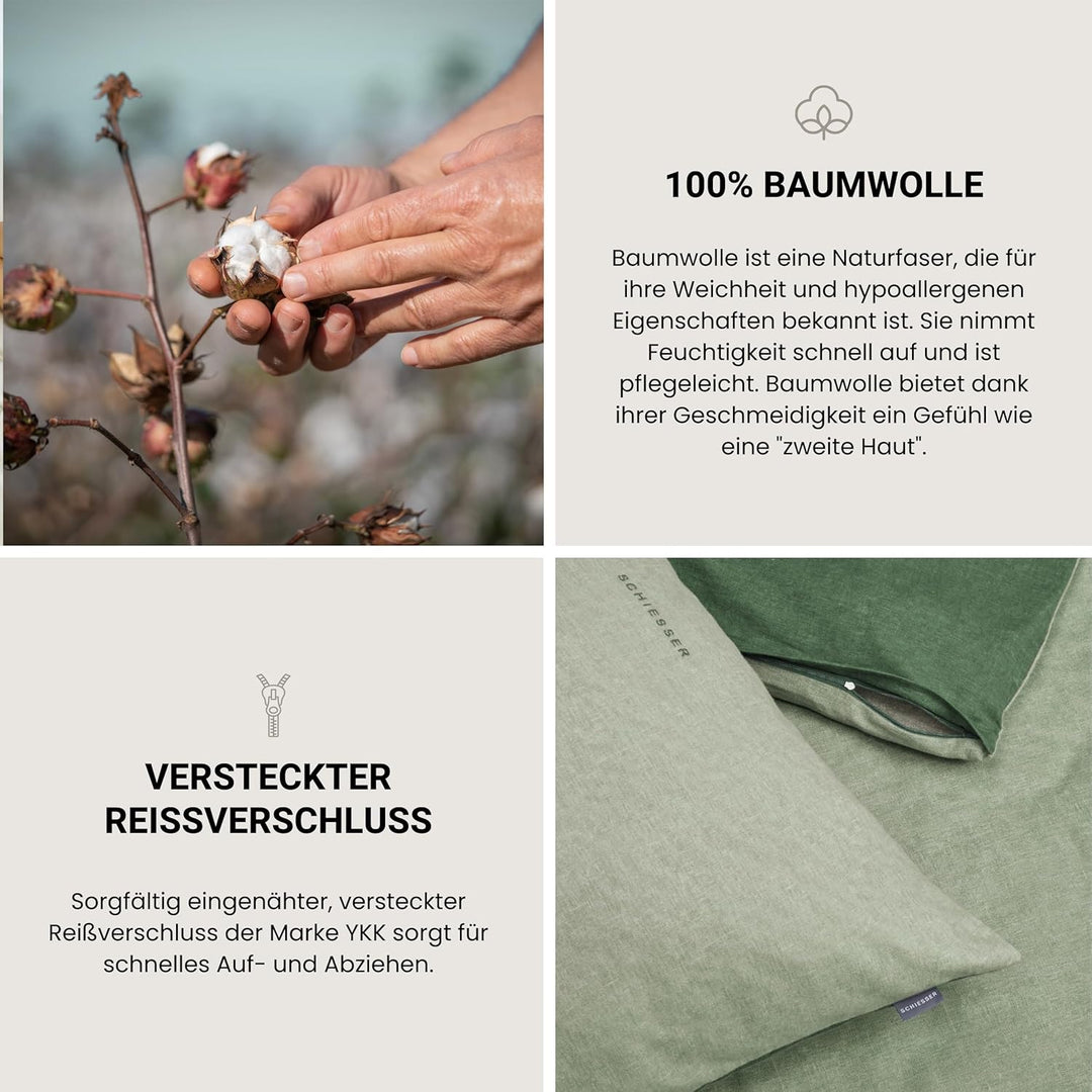 Schiesser Bettwäscheset Doubleface | Feinbiber | 100% Baumwolle aus nachhaltiger Produktion | 135x20