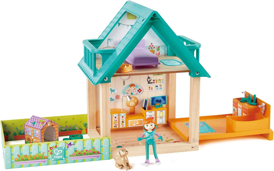 Hape Tierarzt-Set Haus mit Figuren und Tierarztpraxis 30-teilig, ab 3 Jahren