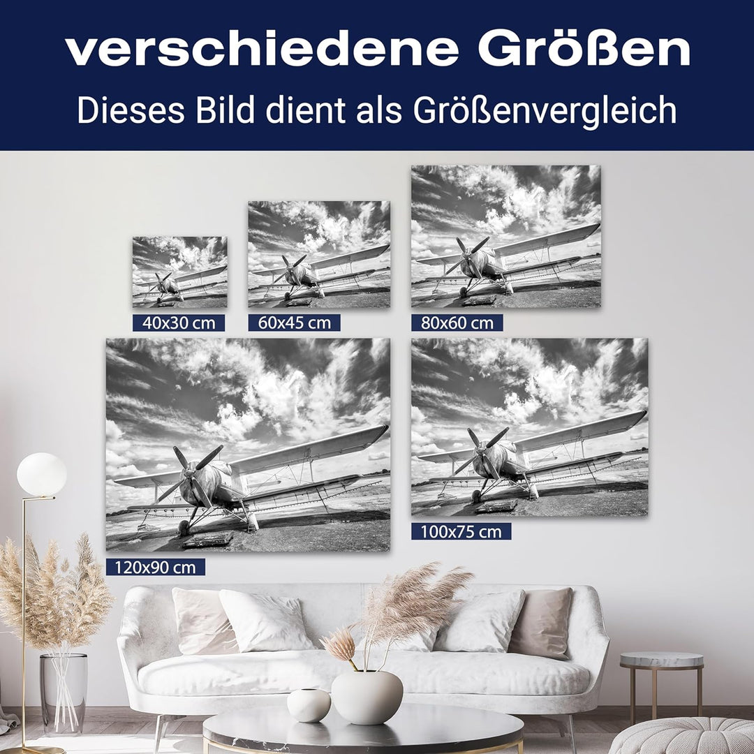 wandmotiv24 Leinwandbild Schwarz-Weiss, 80x60cm, Querformat, Flugzeug, Deko, Bilder auf Leinwand, Wa
