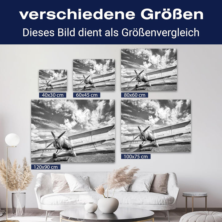 wandmotiv24 Leinwandbild Schwarz-Weiss, 80x60cm, Querformat, Flugzeug, Deko, Bilder auf Leinwand, Wa
