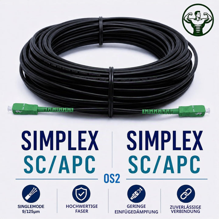 Elfcam - 40m Gepanzerte Glasfaserkabel SC/APC auf SC/APC Simplex Singlemode, Kompatibel mit Glasfase
