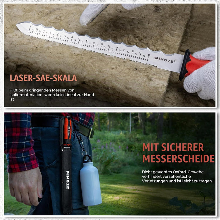 28cm Dämmstoffmesser, Edelstahl Klinge Isoliermesser w/Laserskala, Doppelseitige gezähnte Messer Wer