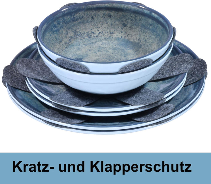 Melamin Geschirr Set Mondgranit Blau-Grau für 2 Personen - Steingutoptik Spülmaschinengeeignet Essge