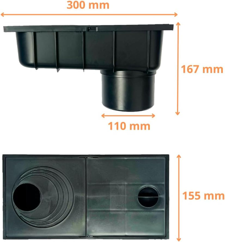 Regenrohrablauf mit Sieb Regensinkkasten von 50mm bis 110mm Regenwasserablauf DN110 Schwarz Dachrinn