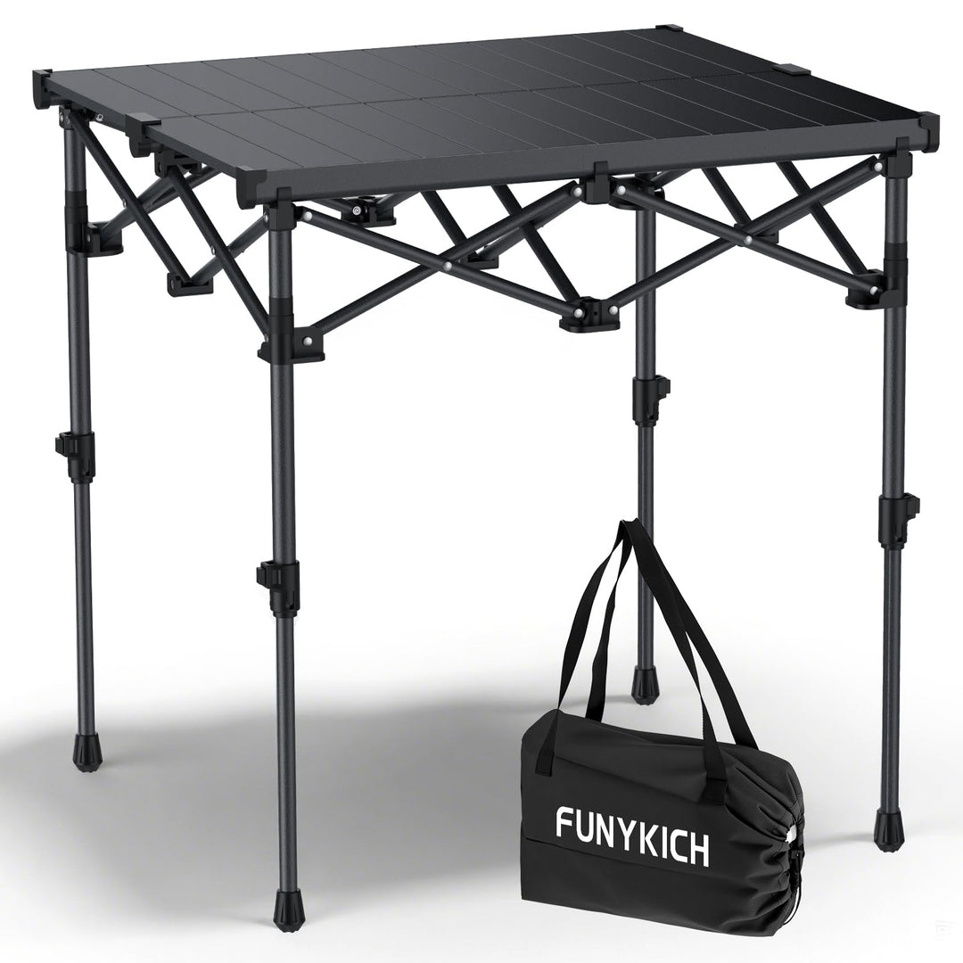 FUNYKICH Aluminium Klapptisch mit Tragetasche 67x58cm, X Form klappbarer Grilltisch mit 2 Höhenverst
