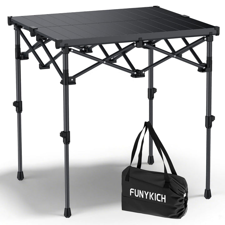 FUNYKICH Aluminium Klapptisch mit Tragetasche 67x58cm, X Form klappbarer Grilltisch mit 2 Höhenverst