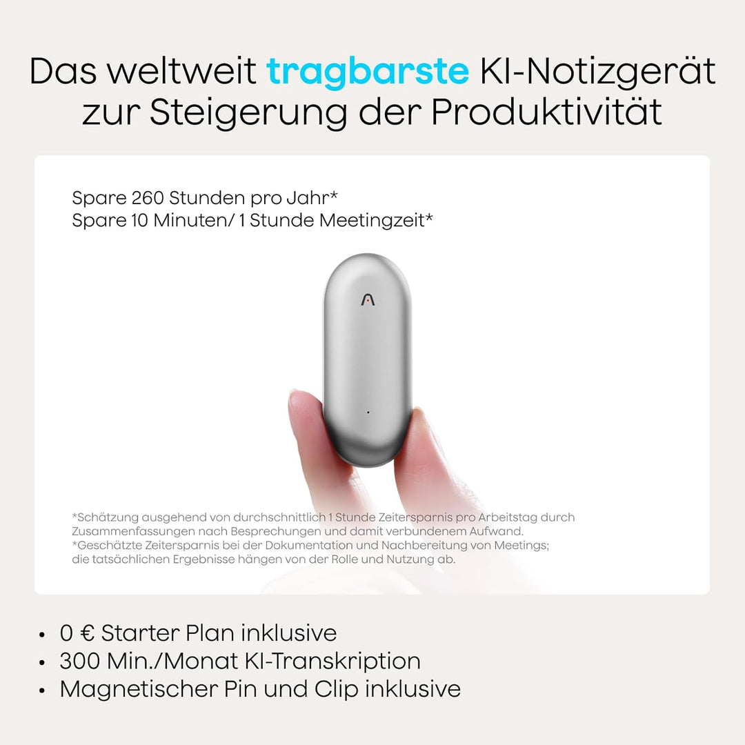 Plaud NotePin Sprachrekorder, KI-Sprachrekorder, App-Steuerung, KI-Notizgerät, KI-Transkription & Zu