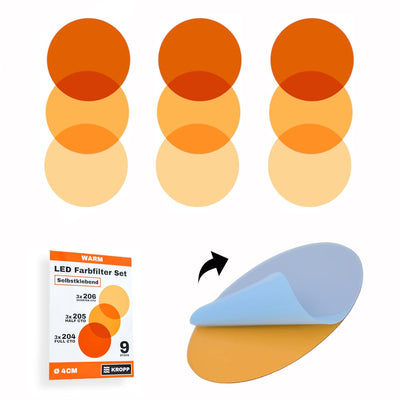 KROPP Selbstklebende Farbfolien für LED Lampen, 4 cm Kreiszuschnitt, 3 Töne Warmweiss Farbfilter zur