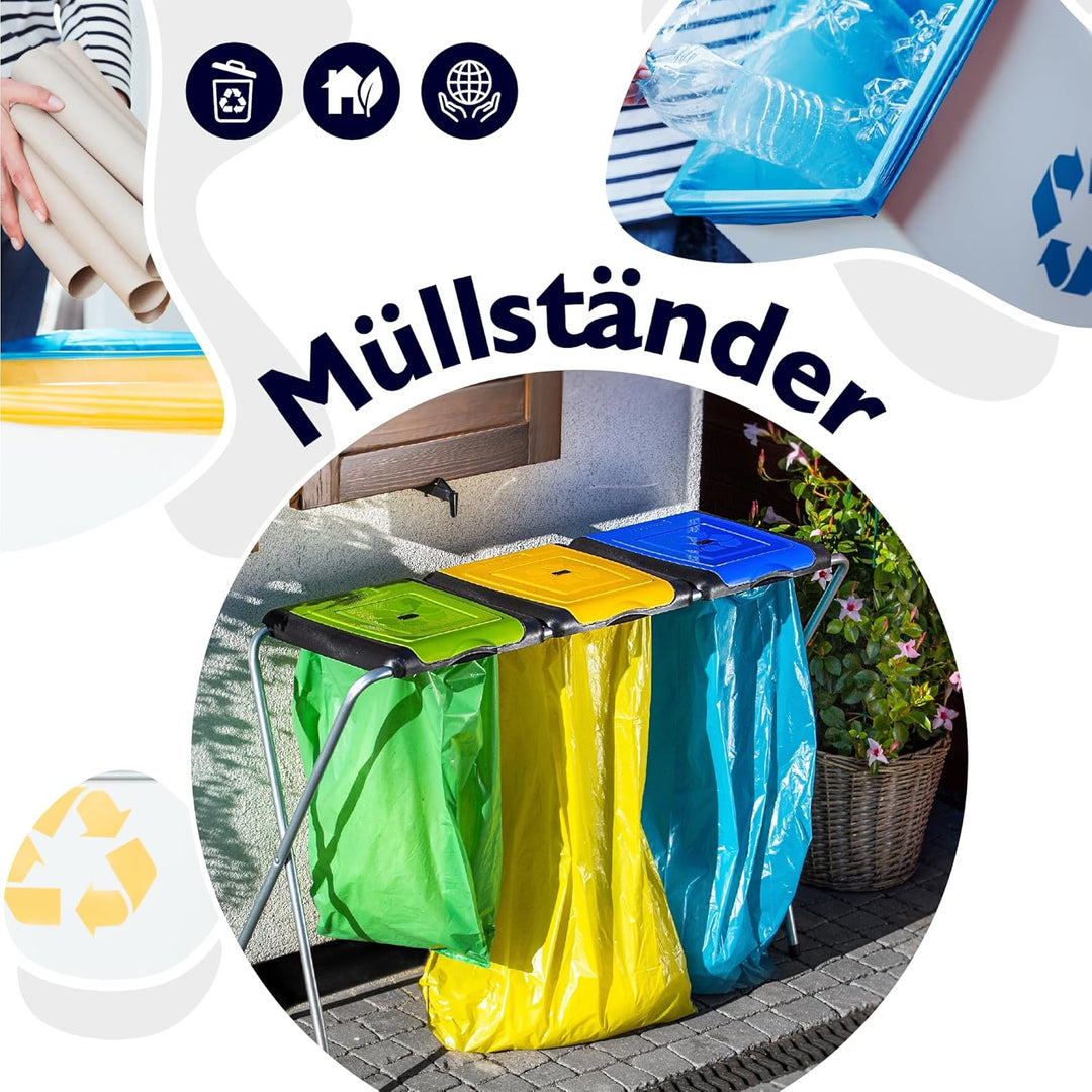KADAX Ständer für Mülltrennung, stabiler Müllsackhalter mit Kunststoffdeckel, Müllsackständer, Abfal