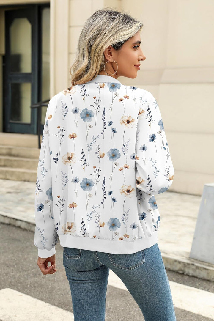 Zeagoo Bomberjacke Damen Kurze Blouson Jacke Casual Pilotenjacke Langarm Outwear Zip Up Solid Leicht