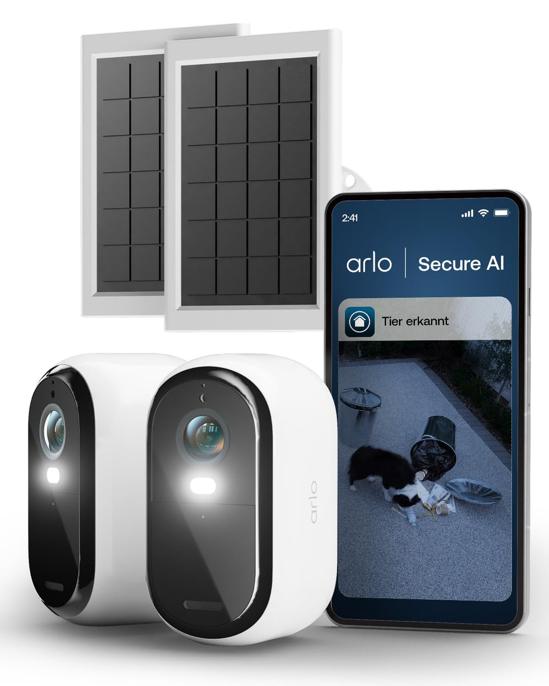 Arlo Essential 3 HD Überwachungskamera Aussen WLAN & 2 Solar Panel, Kabellos, 1080p Video, Farbnacht