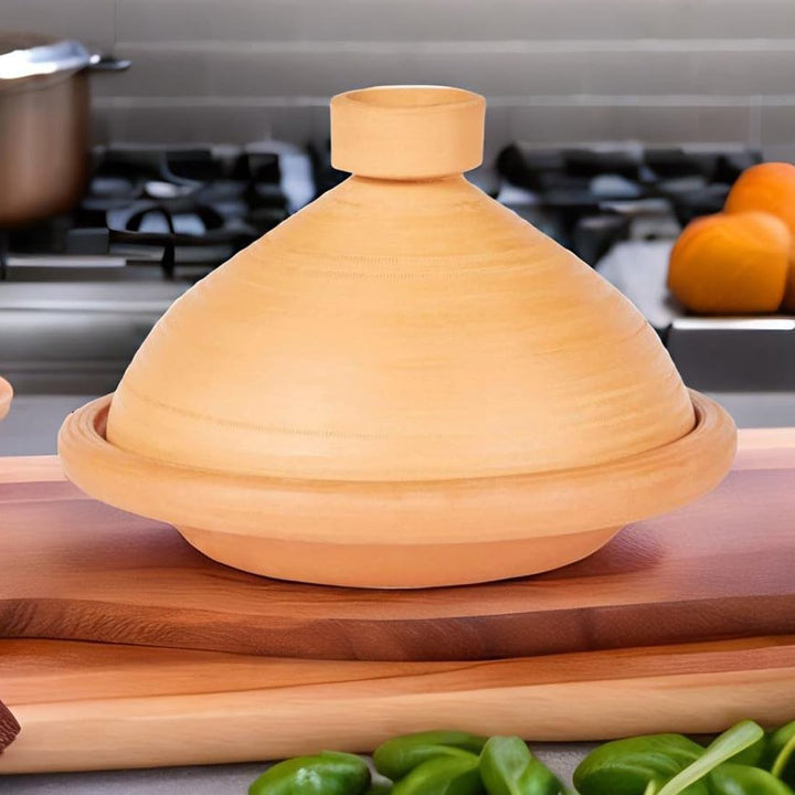 Marokkanische Tajine Topf zum Kochen + Kochbuch | Schmortopf Unglasiert Tuareg Ø 36cm für 5-8 Person