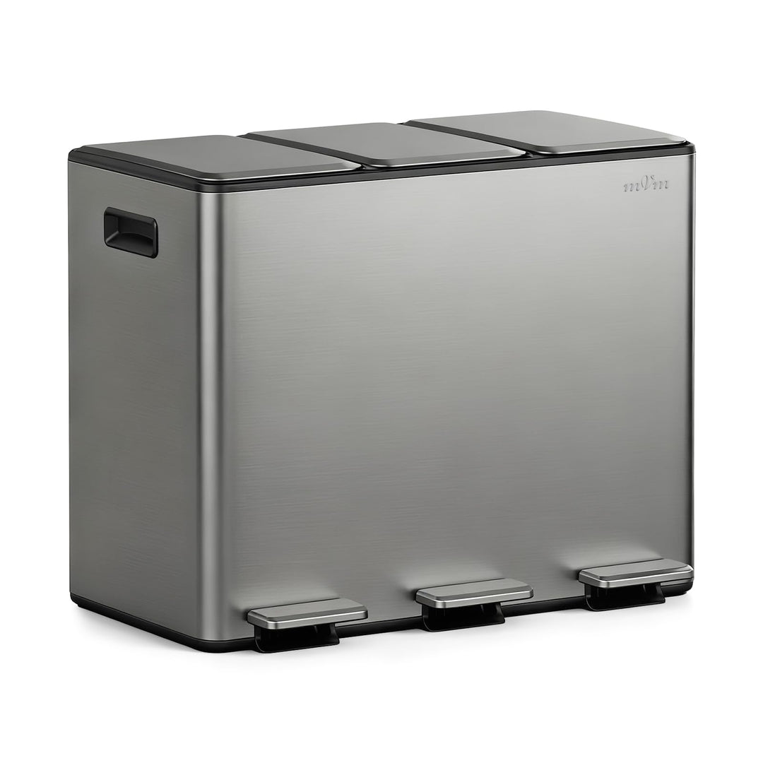 mVm Mülleimer Küche,45 Liter Treteimer,3 x 15 Liter Treteimer, 3 Fächer, Mülltrennsystem, Abfalleime