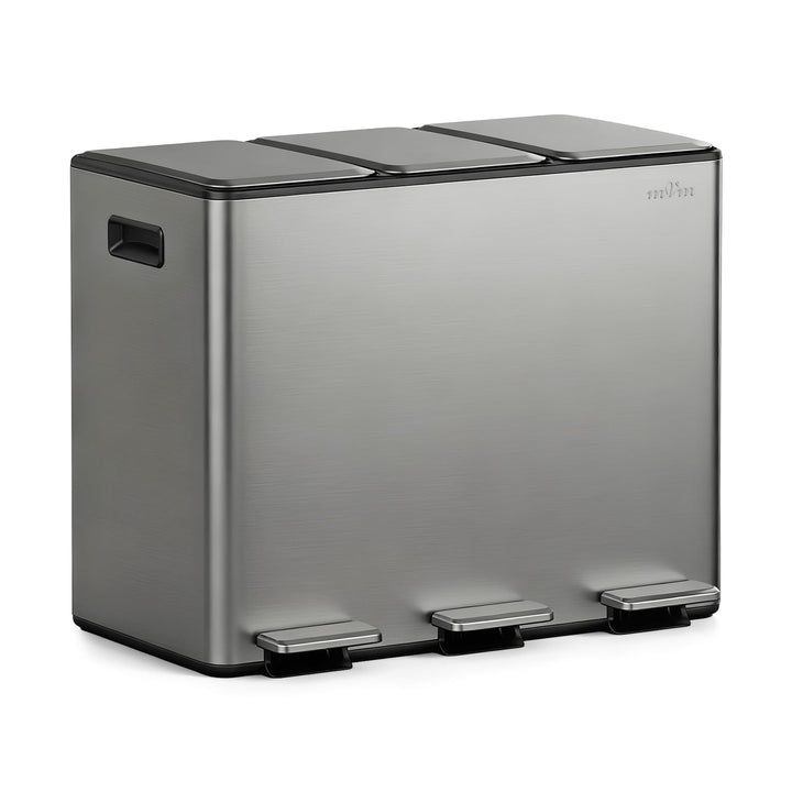 mVm Mülleimer Küche,45 Liter Treteimer,3 x 15 Liter Treteimer, 3 Fächer, Mülltrennsystem, Abfalleime