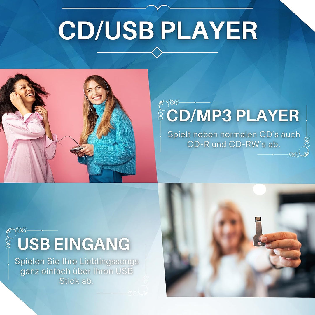 Tragbarer CD-Player | Boombox | CD/CD-R | USB | FM Radio | AUX-In | Kopfhöreranschluss | CD Player |