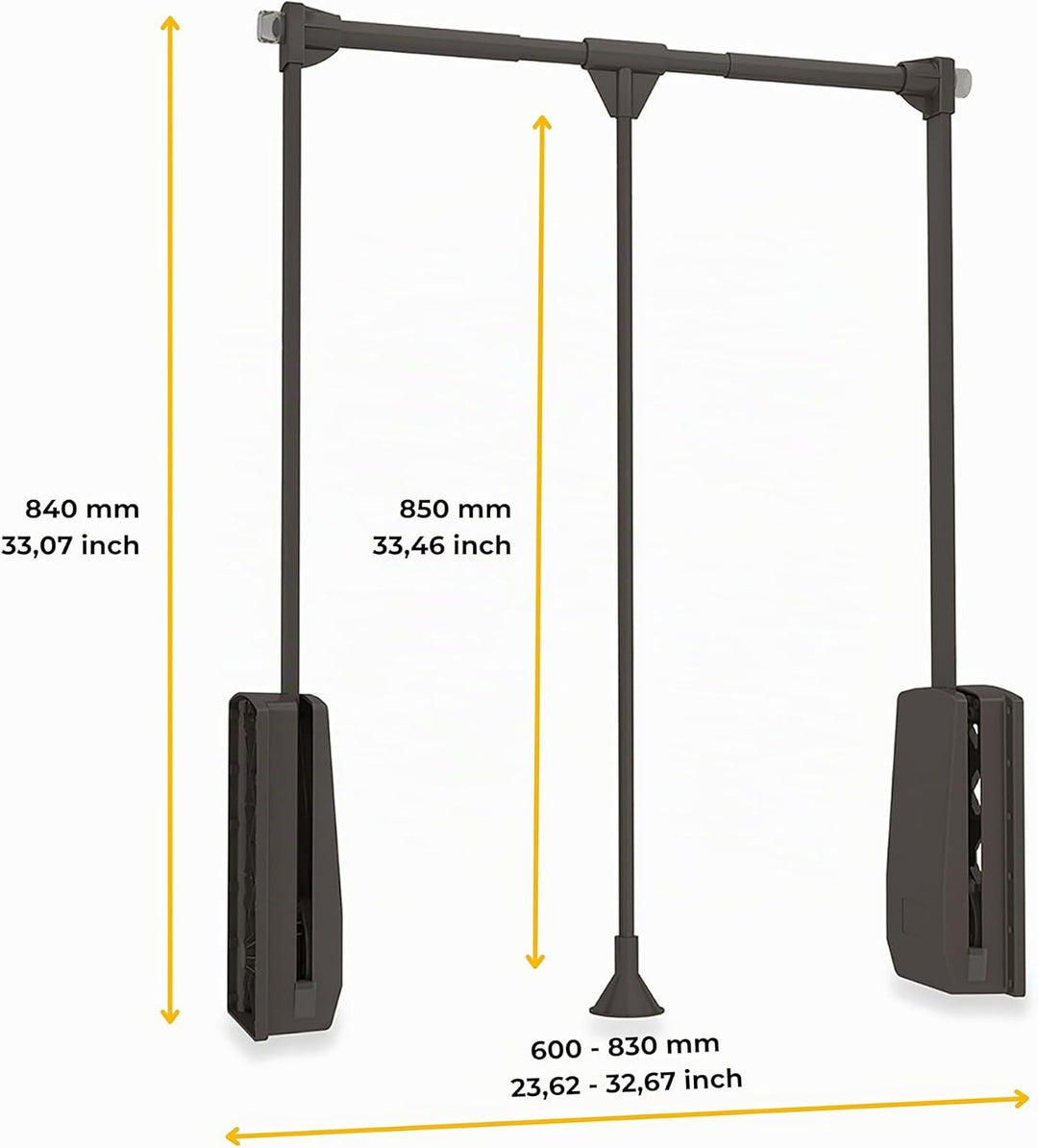 Emuca - Kleiderlift für Schrank, Ausziehbarer Kleiderlift 600-830mm Breite, Schrankinnenseiten Monta