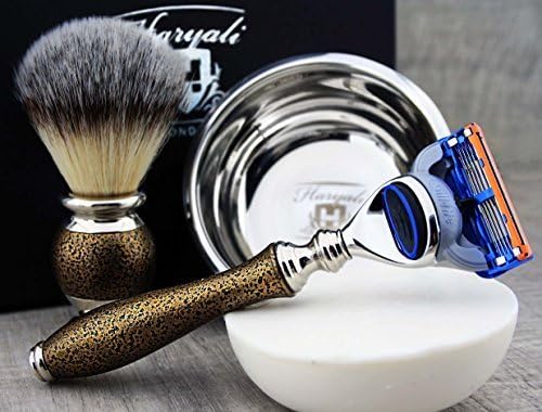 Haryali London Golden Antique Herren Rasierset 5 Edge Rasiermesser, Rasierpinsel, Rasierseife, Rasie