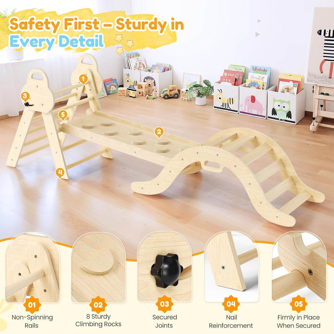7-in-1 Montessori Indoor Spielset,Klettergerüst mit Rutsche, Bogen & Matte für Kleinkinder und Kinde