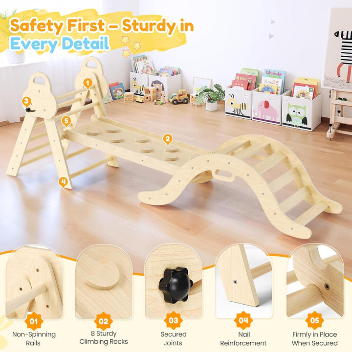 7-in-1 Montessori Indoor Spielset,Klettergerüst mit Rutsche, Bogen & Matte für Kleinkinder und Kinde