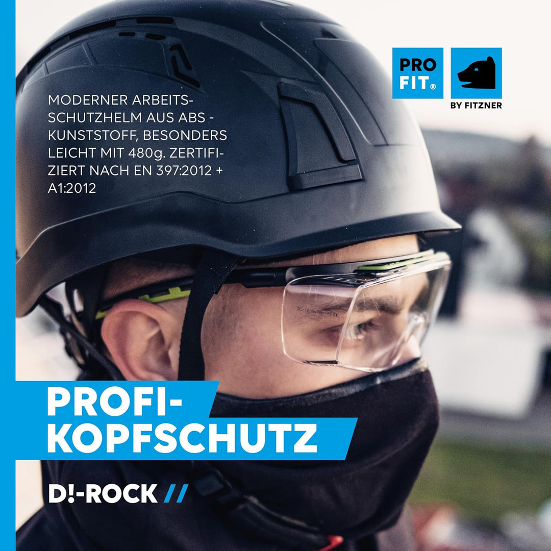 PRO FIT Arbeitsschutzhelm D!-Rock - Belüfteter Bauhelm mit Drehrad - 53-56 cm Kopfband - 30 mm Steck