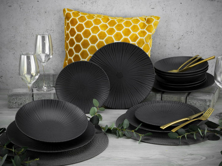 CreaTable, 23211, Serie VESUVIO Black, Geschirrset, Tafelservice 12 teilig