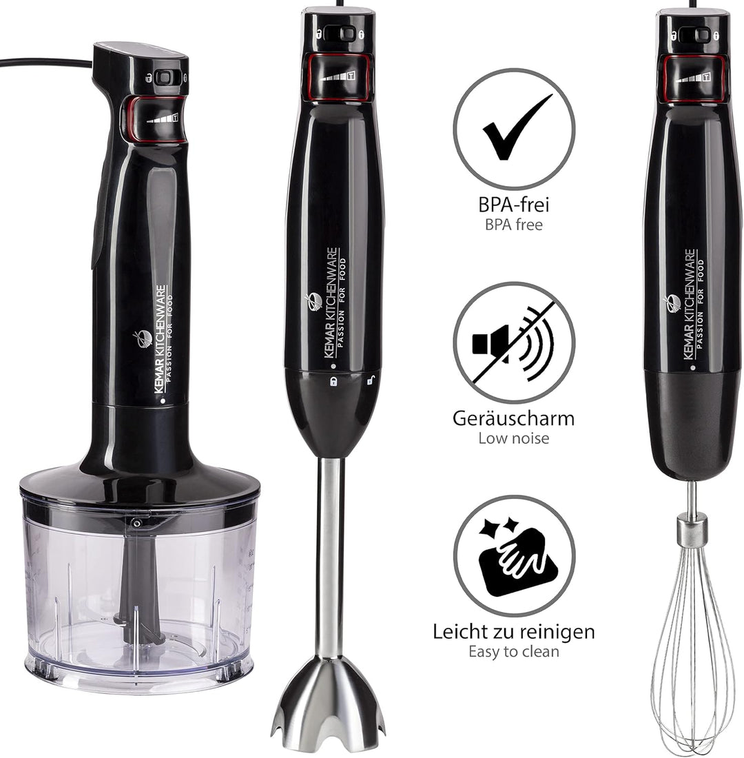 KeMar Stabmixer (1.000 Watt, Schwarz) Titan Klinge & Aufbewahrungsständer, Handstabmixer, Pürierstab