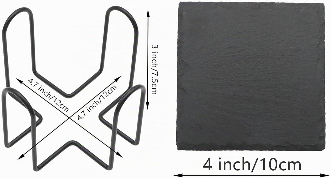 Getränkeuntersetzer mit Halter, VIBRATITE 10,2 cm schwarzer Schieferstein mit kratzfester Unterseite