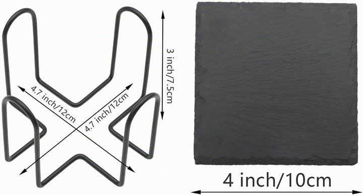 Getränkeuntersetzer mit Halter, VIBRATITE 10,2 cm schwarzer Schieferstein mit kratzfester Unterseite